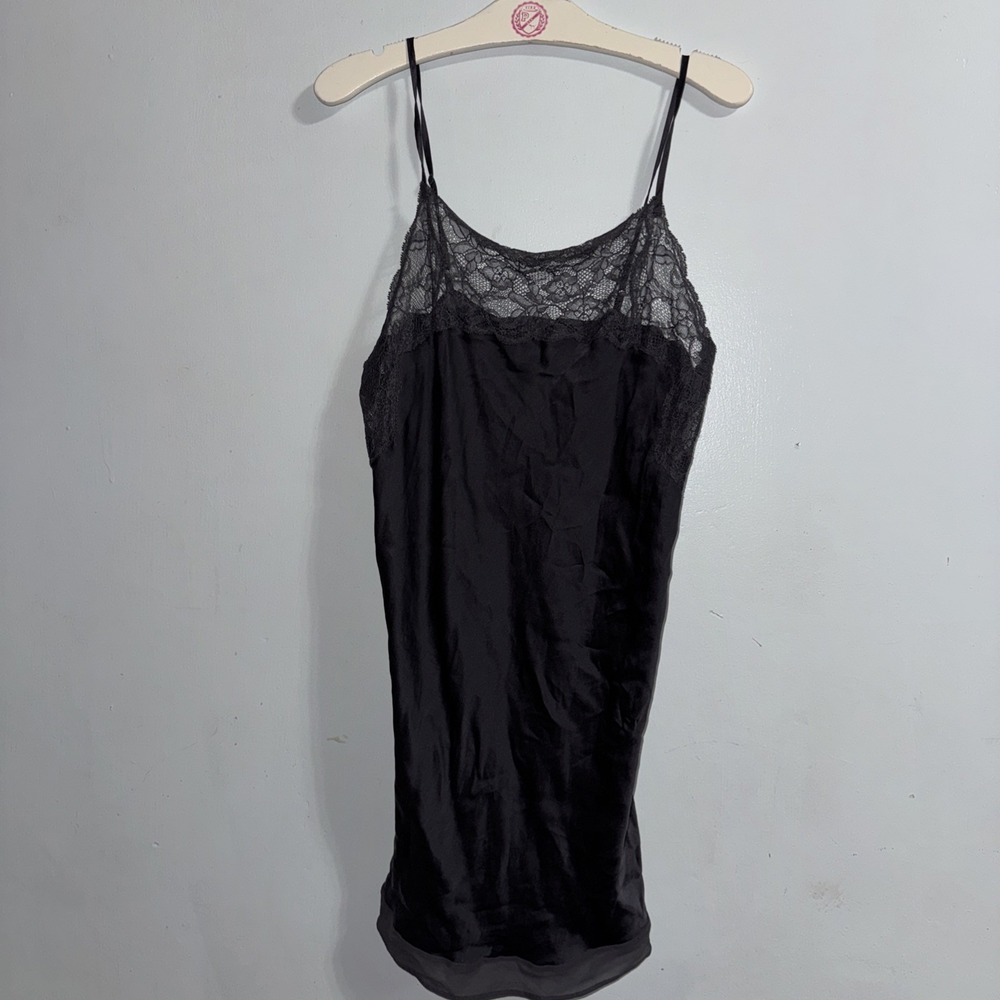 Victorias Secret 2008 Vintage Romantic Gothic Black Silk Lace Slip Dress Size M